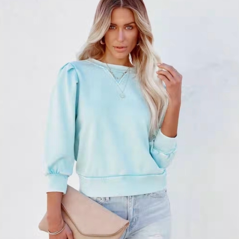 Vici by FATE, Rilie Cotton Blue Puff Sleeve Sweatshirt..NWT Size XS